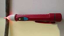 The tip of this non-contact pen-shaped tester lights up near live wires