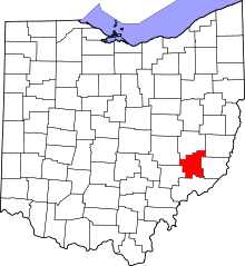 Map of Ohio highlighting Noble County