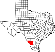 Map of Texas highlighting Webb County